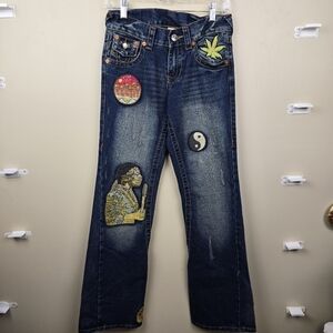 True Religion x Jimi Hendrix Collab Society Club Blue Jeans With Patches Size 27